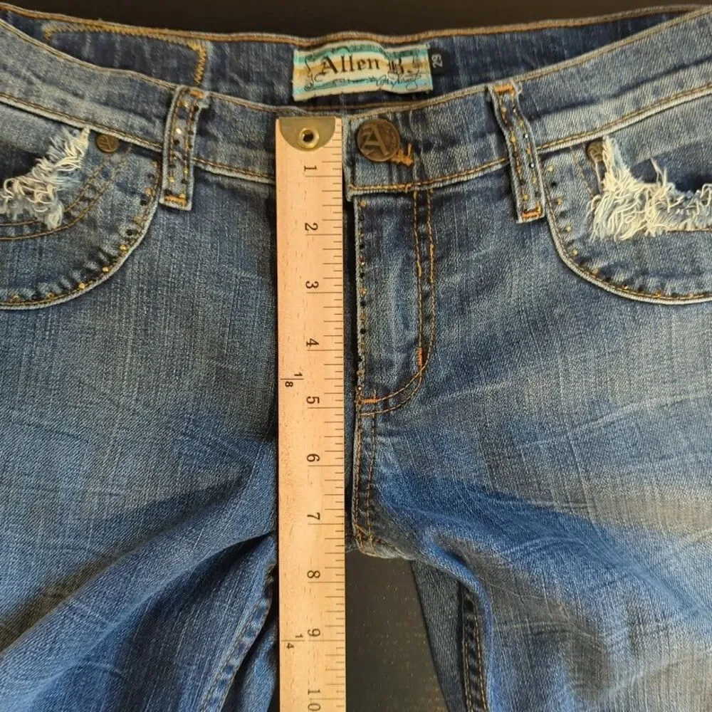 Vintage Y2K Allen B‎ Schwartz Frayed Embellished Flare Denim Jeans Women's 29